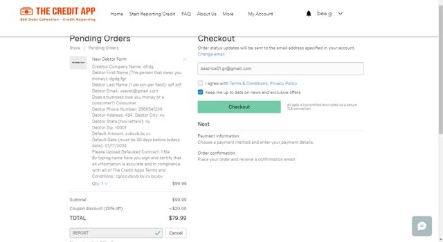 The Credit App checkout page showing The Credit App promo code box | Screenshot taken by SimplyCodes community member on Dec 18, 2023