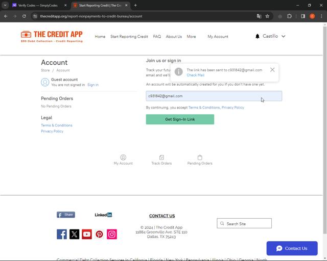 The Credit App checkout page showing The Credit App promo code box | Screenshot taken by SimplyCodes community member on Jan 29, 2024