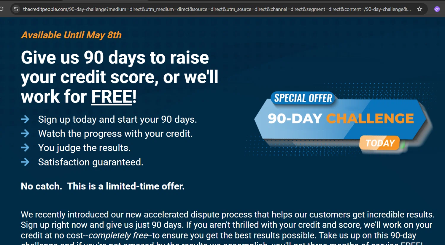 The Credit People promo code screenshot showing code 90DAYS applied at The Credit People checkout page. Uploaded by SimplyCodes community member RichterBelmont on May 9, 2025