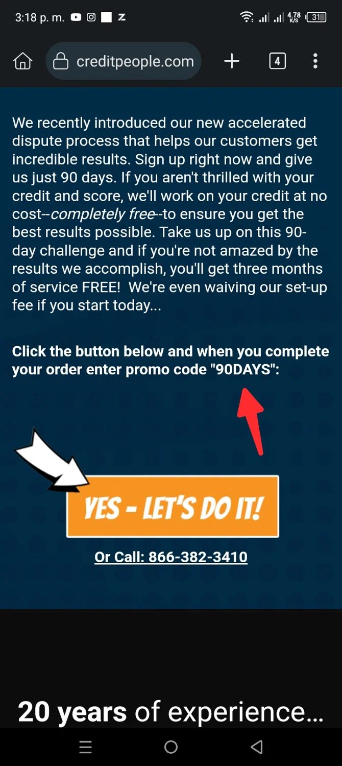 The Credit People promo code screenshot showing code "90DAYS" applied at The Credit People checkout page. Uploaded by SimplyCodes community member GoldHunter5888 on Mar 26, 2025