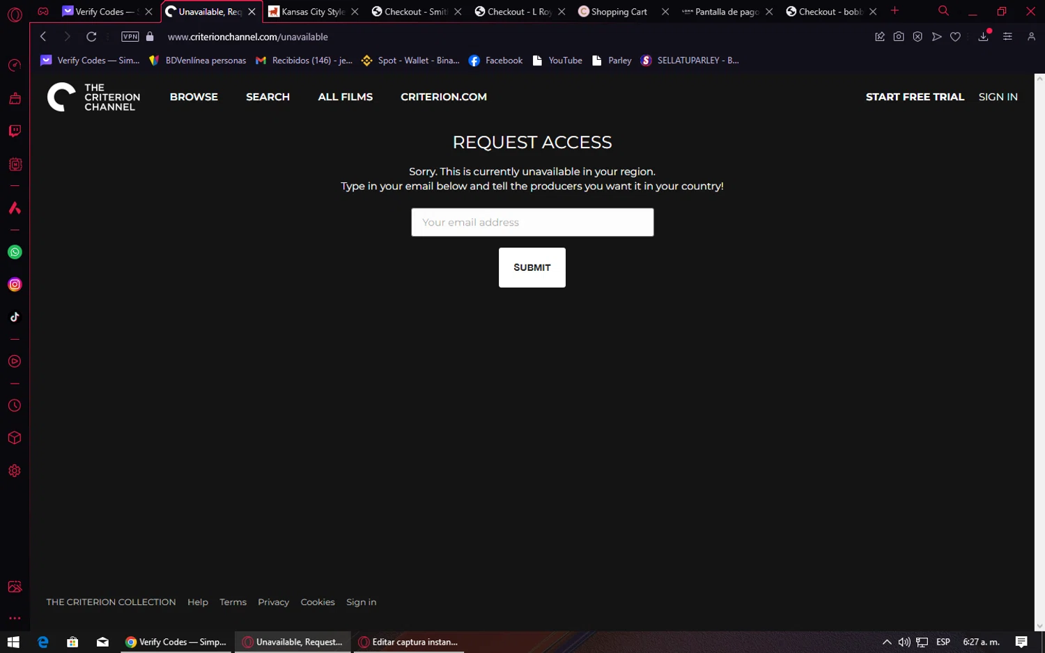 The Criterion Channel checkout page showing The Criterion Channel promo code box | Screenshot taken by SimplyCodes community member on Jan 6, 2024