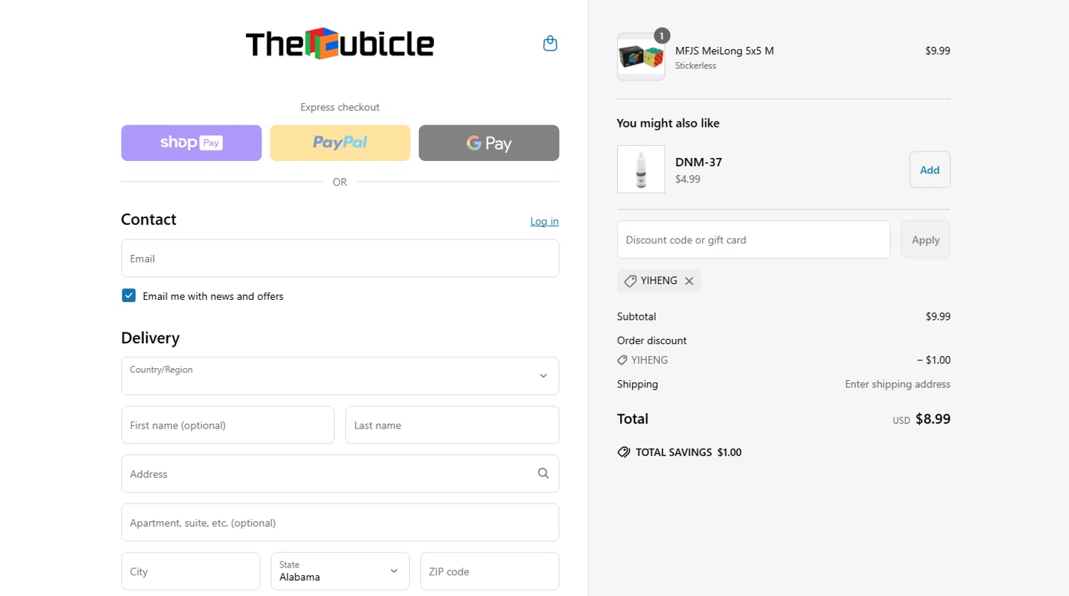 The Cubicle coupon code screenshot showing code YIHENG applied at The Cubicle checkout page. Uploaded by SimplyCodes community member ShieldScout6572 on Jun 8, 2025