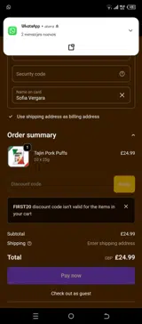 FIRST20 coupon verification screenshot