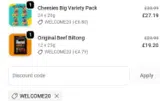 WELCOME20 coupon verification screenshot