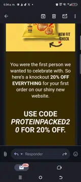PROTEINPACKED20 coupon verification screenshot