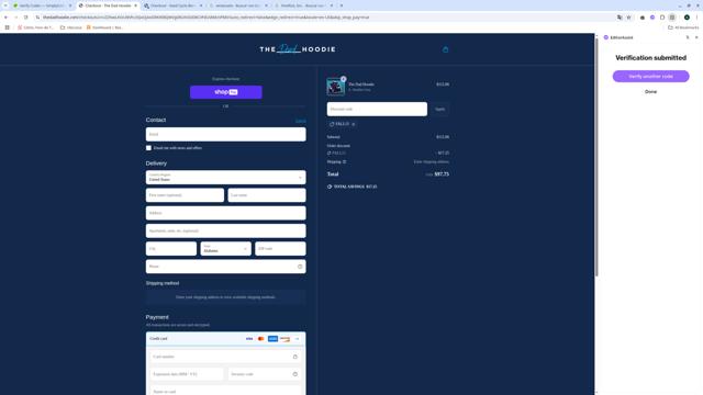 The Dad Hoodie checkout page showing The Dad Hoodie discount code box | Screenshot taken by SimplyCodes community member on May 6, 2025