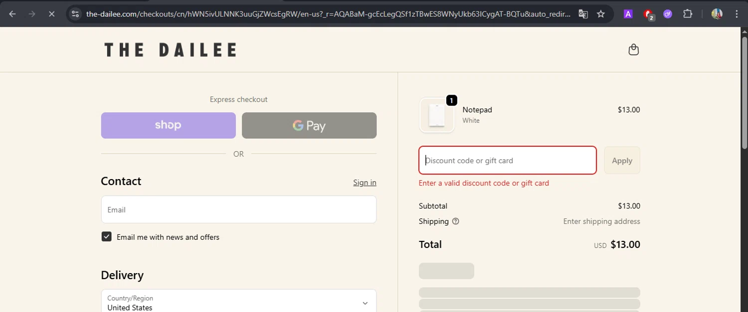 The Dailee discount code screenshot showing code EMILY10 applied at The Dailee checkout page. Uploaded by SimplyCodes community member BrilliantFox7966 on Nov 26, 2025