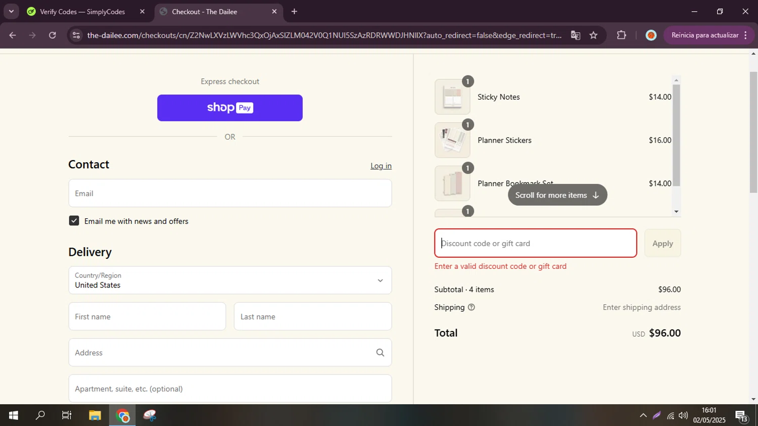 The Dailee discount code screenshot showing code TREATMOM applied at The Dailee checkout page. Uploaded by SimplyCodes community member ANDREWW on May 19, 2025