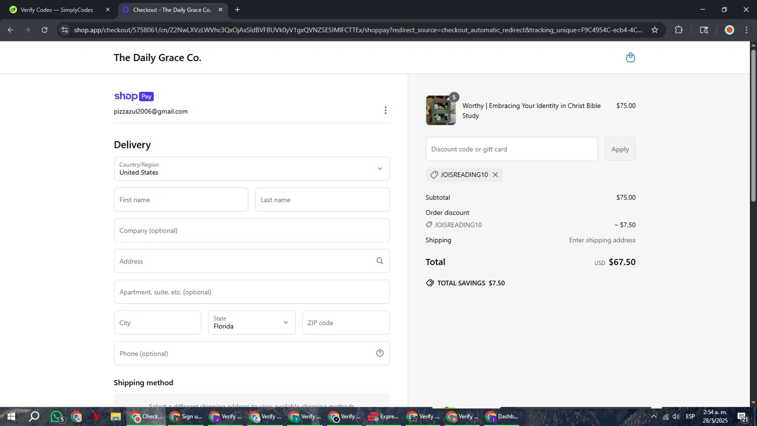 The Daily Grace discount code screenshot showing code JOISREADING10 applied at The Daily Grace checkout page. Uploaded by SimplyCodes community member BonusCaptain9927 on May 28, 2025