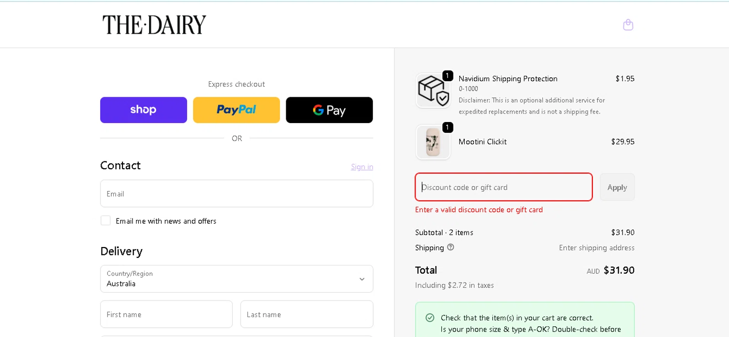 The Dairy discount code screenshot showing code treat20 applied at The Dairy checkout page. Uploaded by SimplyCodes community member CRYSTALSUICINE on Jan 1, 2026