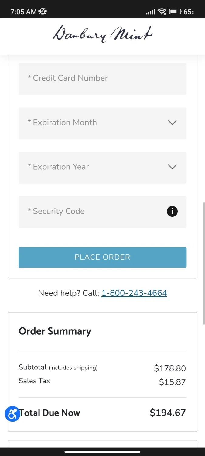 Danbury Mint checkout page showing Danbury Mint promo code box | Screenshot taken by SimplyCodes community member on Jul 3, 2023