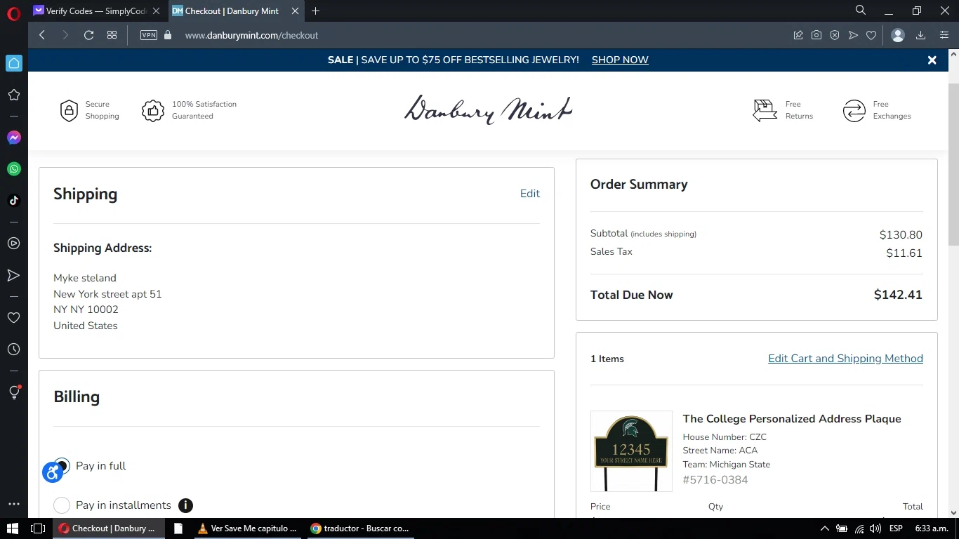 Danbury Mint checkout page showing Danbury Mint promo code box | Screenshot taken by SimplyCodes community member on Jun 4, 2023