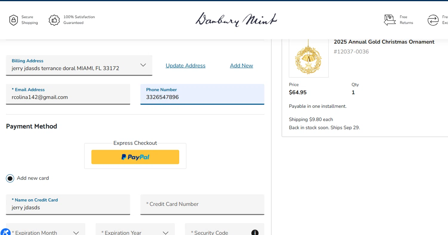 Danbury Mint promo code screenshot showing code ARRNEGETRNLTNR applied at Danbury Mint checkout page. Uploaded by SimplyCodes community member ashe1986 on Sep 10, 2025