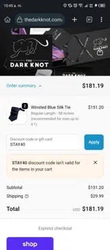 STAY40 coupon verification screenshot