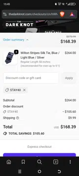 STAY40 coupon verification screenshot