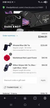 Thankyou40 coupon verification screenshot
