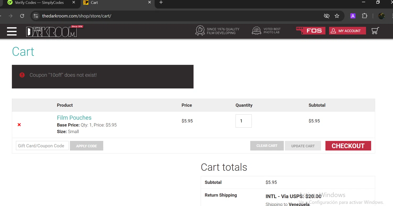 The Darkroom coupon code screenshot showing code 10OFF applied at The Darkroom checkout page. Uploaded by SimplyCodes community member GloriousTitan3094 on Jan 26, 2025