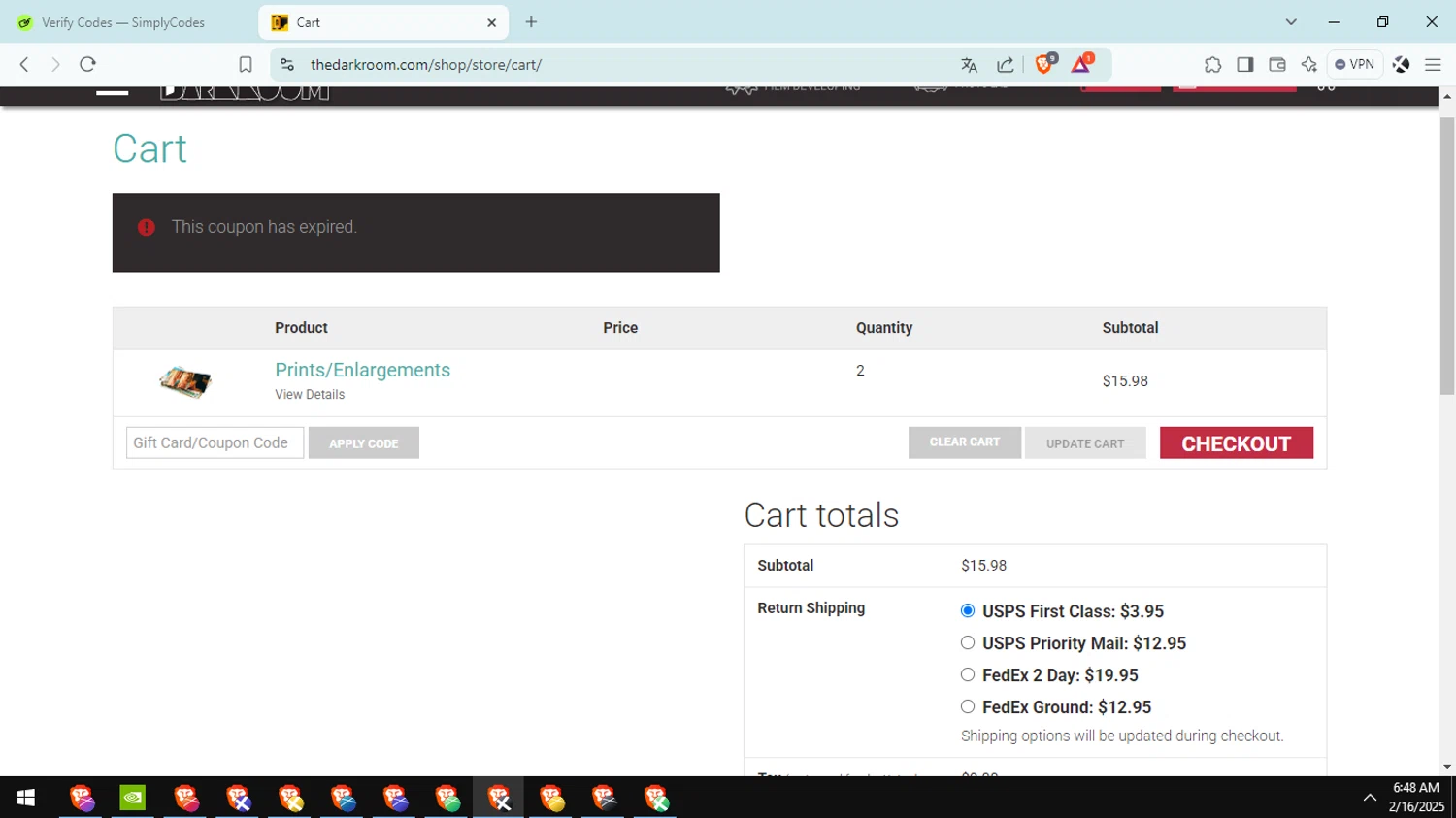 The Darkroom coupon code screenshot showing code latejan25 applied at The Darkroom checkout page. Uploaded by SimplyCodes community member Aguaita_coco on Feb 16, 2025