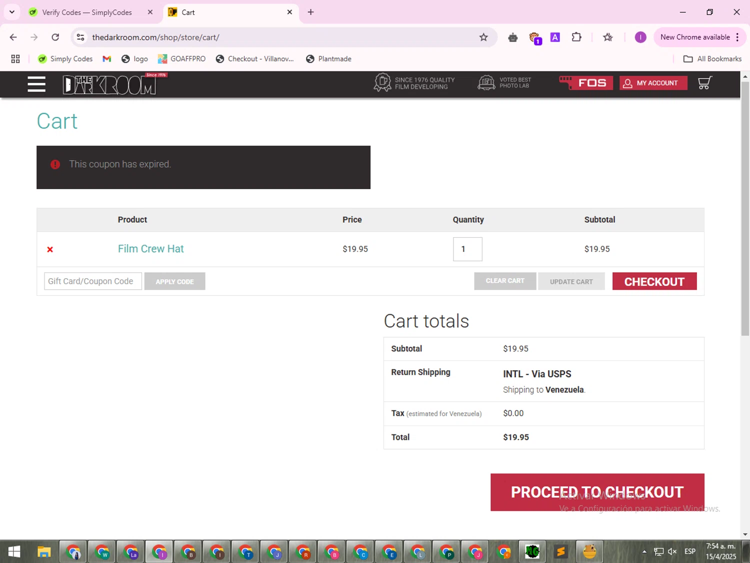 The Darkroom coupon code screenshot showing code LUCKY20 applied at The Darkroom checkout page. Uploaded by SimplyCodes community member FrugalMaven5544 on Apr 15, 2025