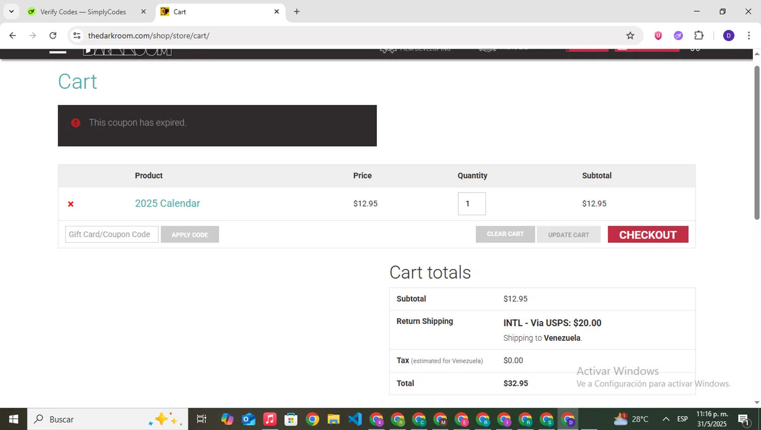 The Darkroom coupon code screenshot showing code MIDYEAR20 applied at The Darkroom checkout page. Uploaded by SimplyCodes community member PrimeNavigator3251 on Jun 1, 2025