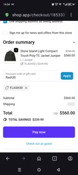 flash30 coupon verification screenshot