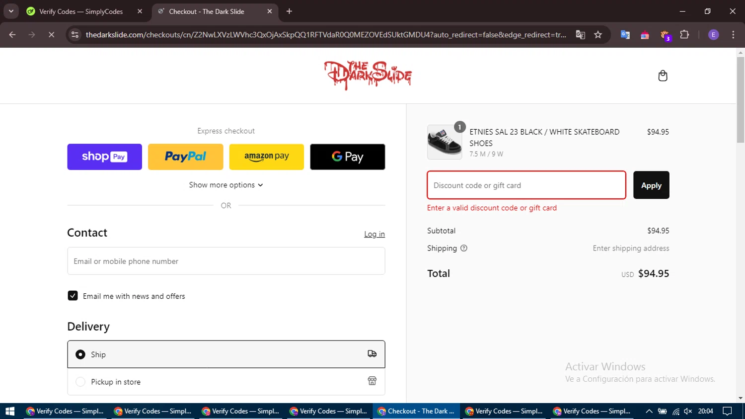 The Dark Slide discount code screenshot showing code XMAS15 applied at The Dark Slide checkout page. Uploaded by SimplyCodes community member PromoPioneer2406 on Jan 28, 2025