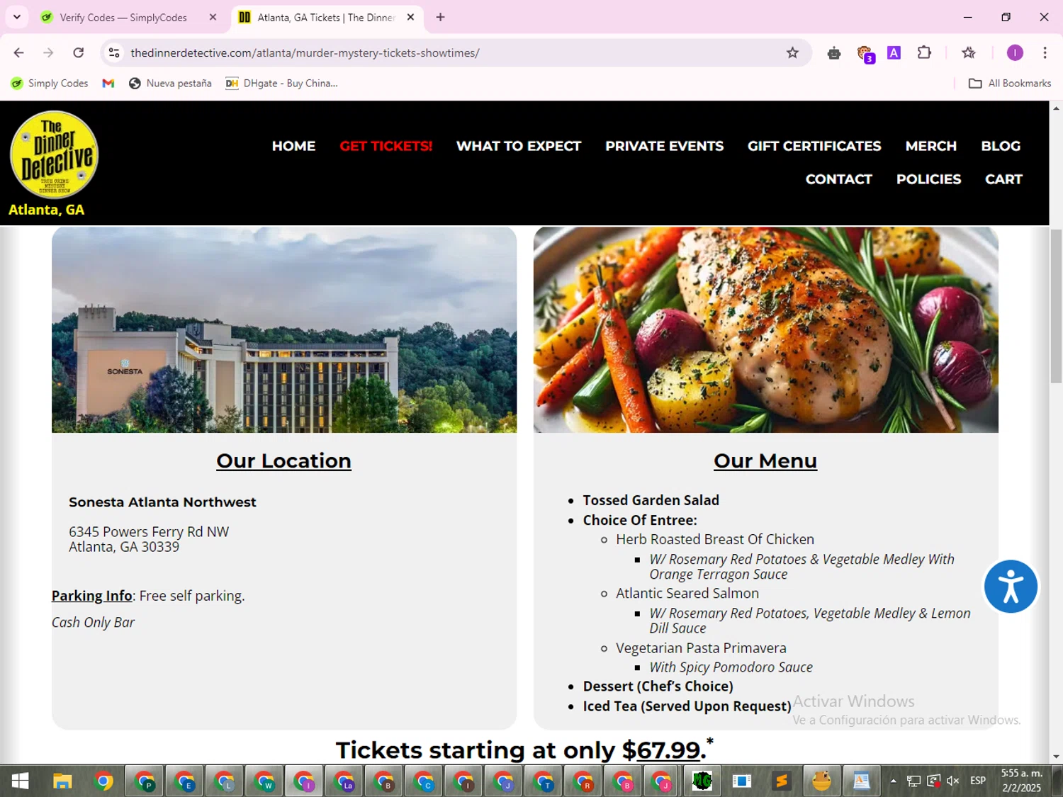 The Dinner Detective promo code screenshot showing code FACEBOOKLTO applied at The Dinner Detective checkout page. Uploaded by SimplyCodes community member FrugalMaven5544 on Feb 2, 2025