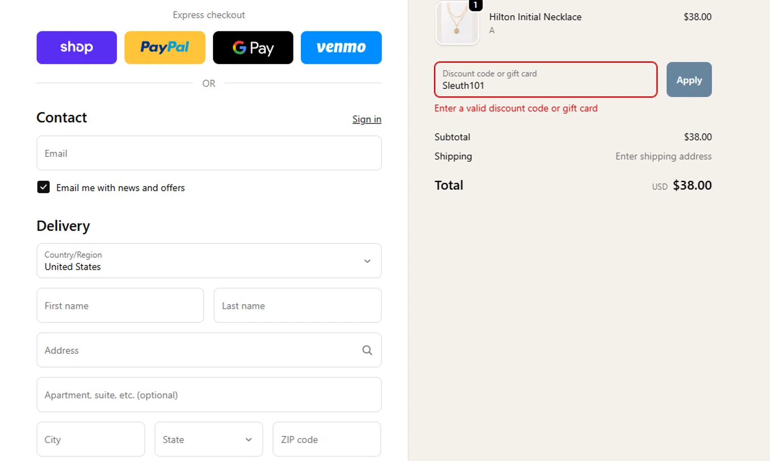 The Dinner Detective promo code screenshot showing code Sleuth101 applied at The Dinner Detective checkout page. Uploaded by SimplyCodes community member CouponAce2971 on Jan 13, 2026