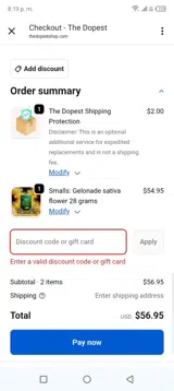 The Dopest coupon verification screenshot