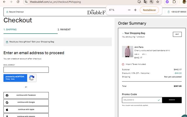TheDoubleF checkout page showing TheDoubleF promo code box | Screenshot taken by SimplyCodes community member on Sep 15, 2025