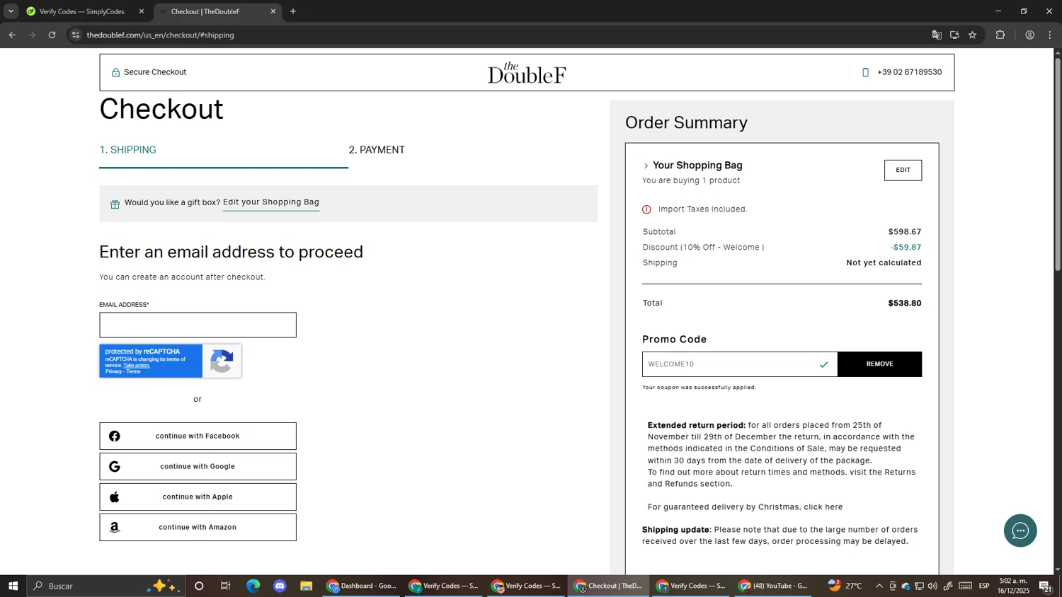 TheDoubleF checkout page showing TheDoubleF promo code box | Screenshot taken by SimplyCodes community member on Dec 16, 2025
