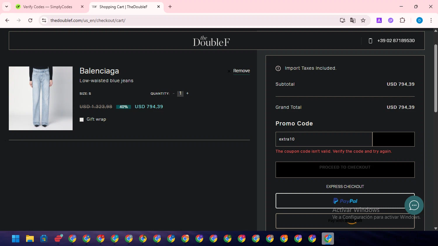 TheDoubleF promo code screenshot showing code extra10 applied at TheDoubleF checkout page. Uploaded by SimplyCodes community member saltediosteve on Jun 30, 2025