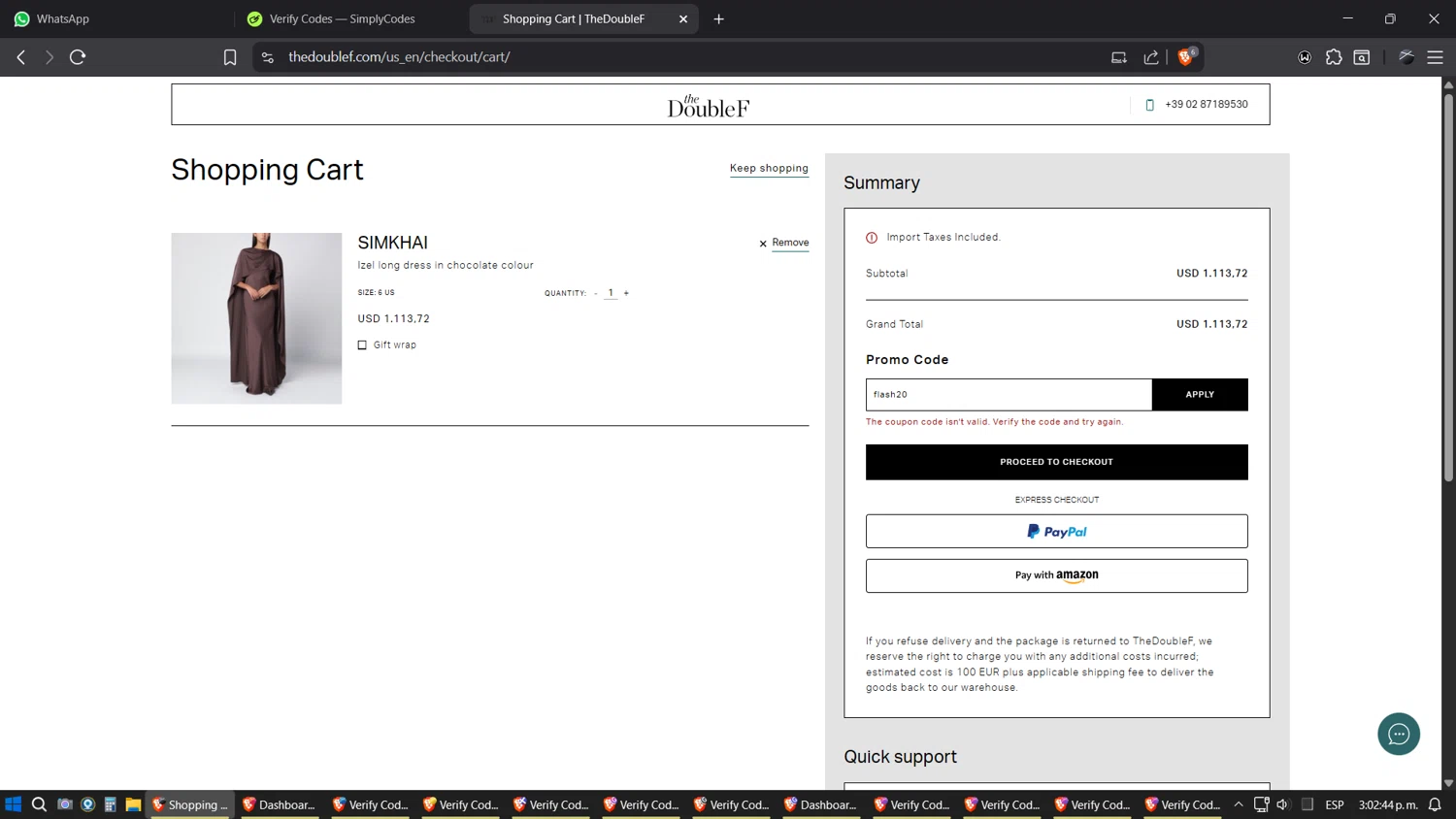 TheDoubleF promo code screenshot showing code flash20 applied at TheDoubleF checkout page. Uploaded by SimplyCodes community member SimplyGOAT on Oct 10, 2025