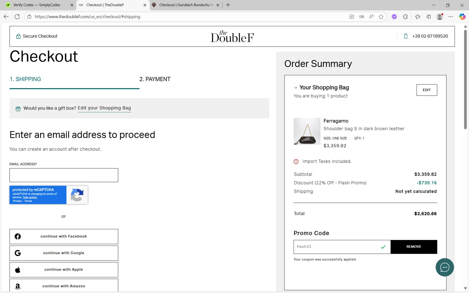 TheDoubleF checkout page showing TheDoubleF promo code box | Screenshot taken by SimplyCodes community member on Oct 18, 2025