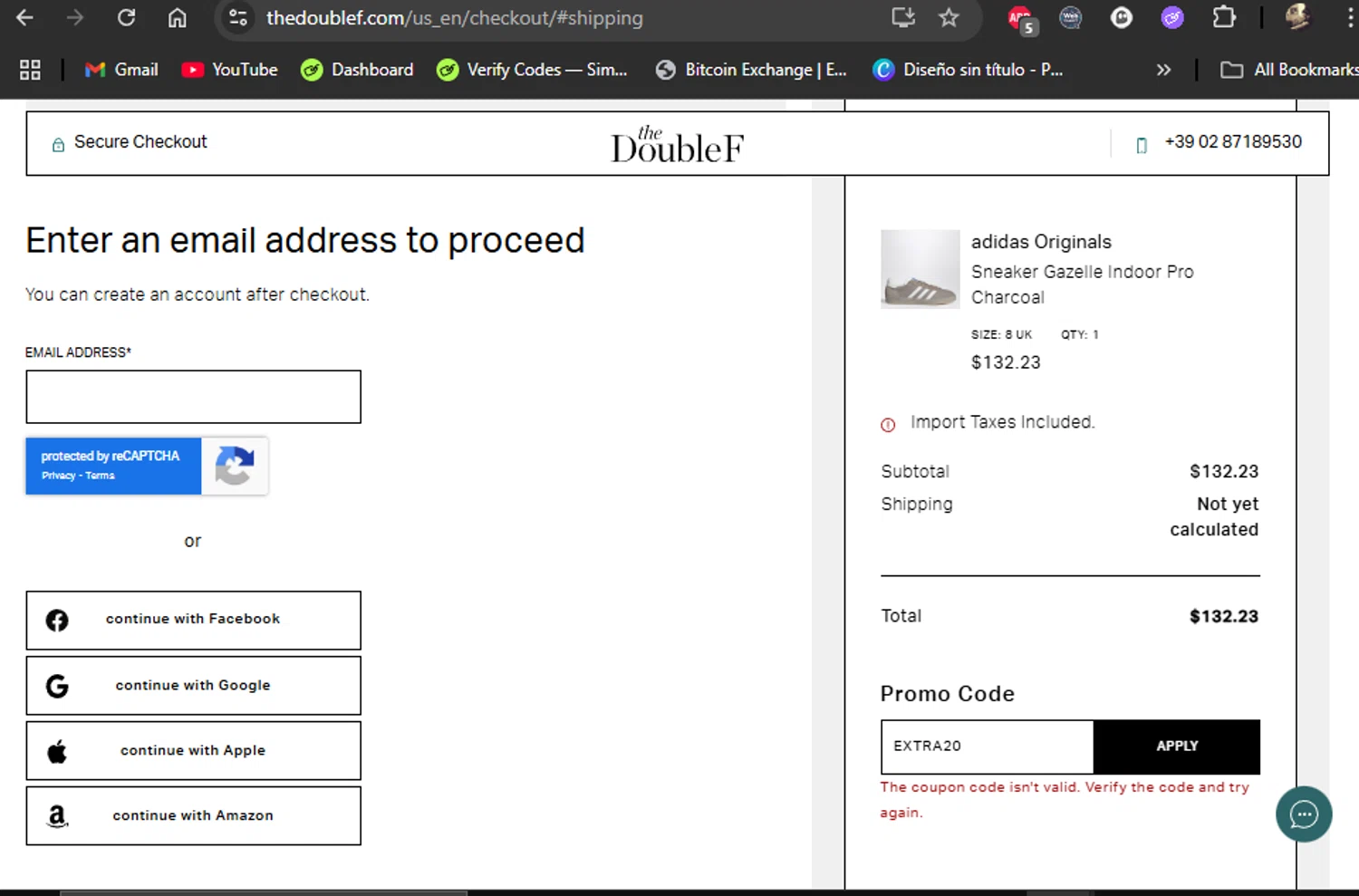 TheDoubleF promo code screenshot showing code EXTRA20 applied at TheDoubleF checkout page. Uploaded by SimplyCodes community member LiShang on Jul 20, 2025