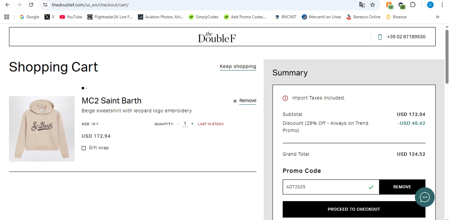 TheDoubleF promo code screenshot showing code AOT2025 applied at TheDoubleF checkout page. Uploaded by SimplyCodes community member victor on Dec 8, 2025