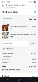 Joint20 coupon verification screenshot