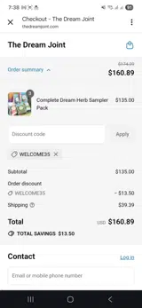 Welcome35 coupon verification screenshot