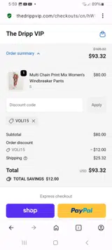 VOLI15 coupon verification screenshot
