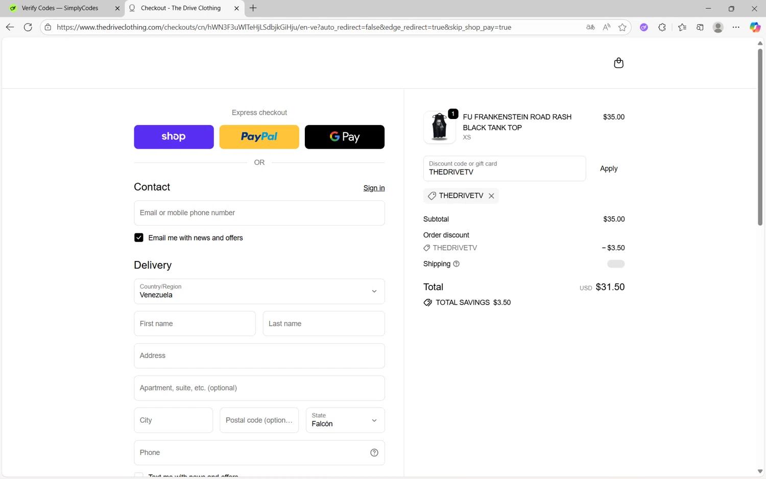The Drive Clothing discount code screenshot showing code THEDRIVETV applied at The Drive Clothing checkout page. Uploaded by SimplyCodes community member frijolito on Sep 21, 2025
