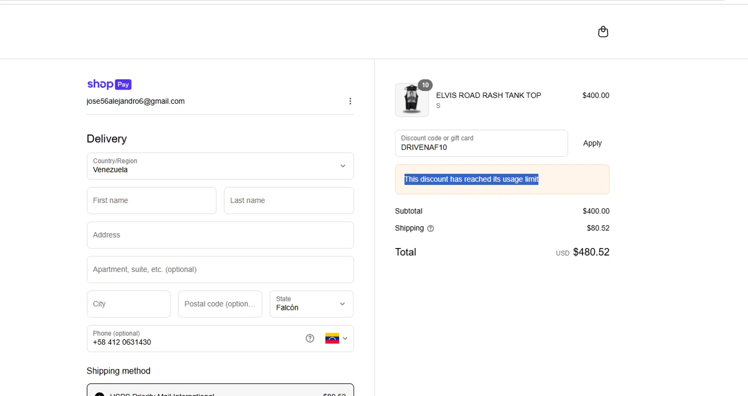 The Drive Clothing discount code screenshot showing code DRIVENAF10 applied at The Drive Clothing checkout page. Uploaded by SimplyCodes community member Culebraparada on Jul 11, 2025