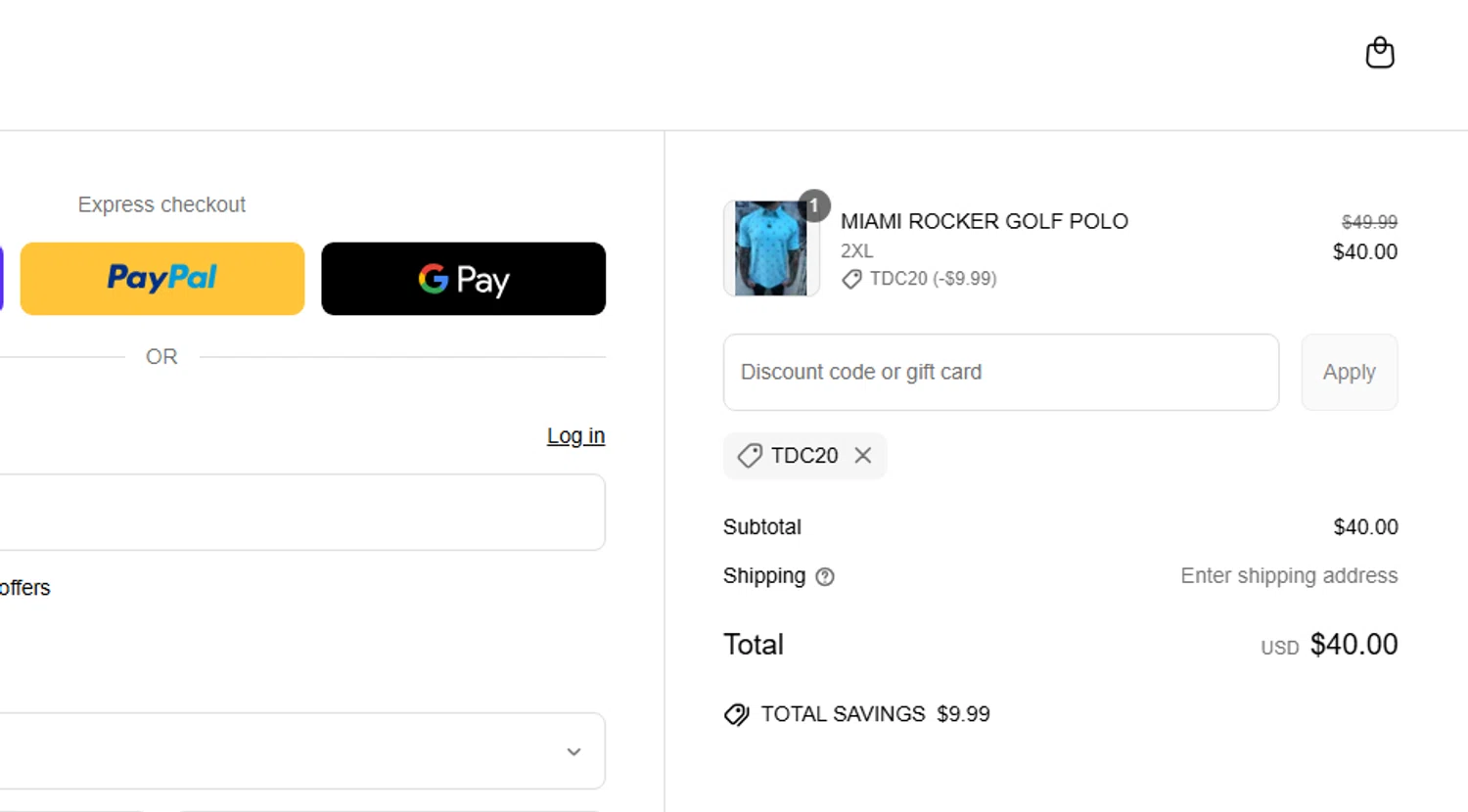 The Drive Clothing discount code screenshot showing code TDC20 applied at The Drive Clothing checkout page. Uploaded by SimplyCodes community member Toundji on Jun 3, 2025