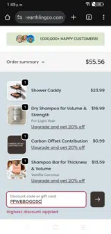 The Earthling Co. coupon verification screenshot