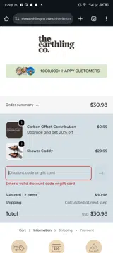 The Earthling Co. coupon verification screenshot