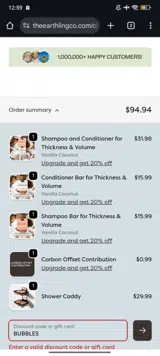 The Earthling Co. coupon verification screenshot