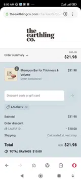The Earthling Co. coupon verification screenshot
