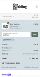 The Earthling Co. coupon verification screenshot