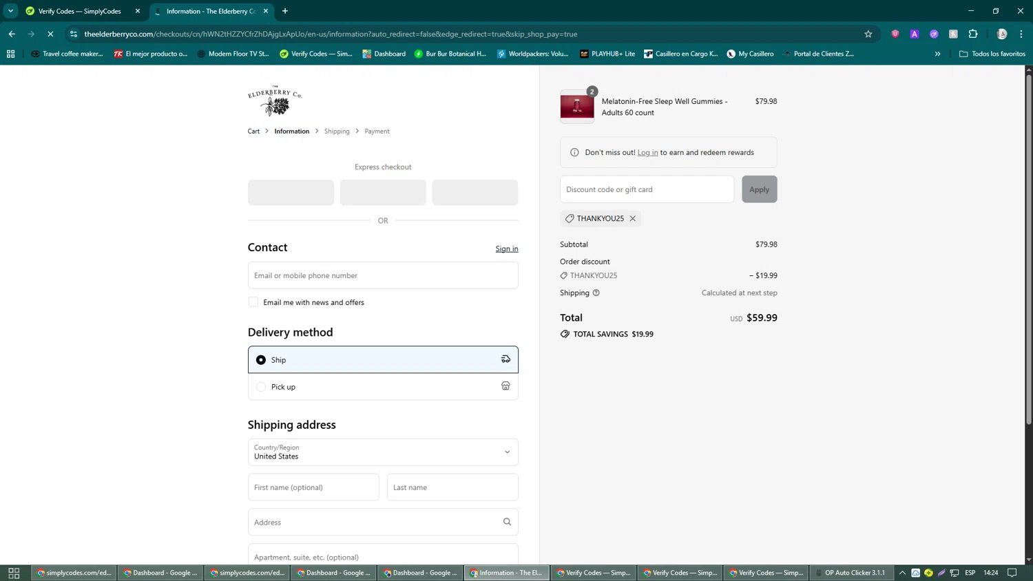The Elderberry promo code screenshot showing code THANKYOU25 applied at The Elderberry checkout page. Uploaded by SimplyCodes community member John_Johnson on Sep 12, 2025