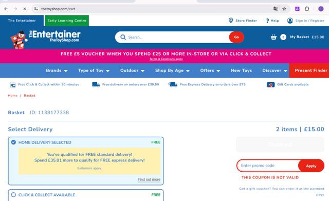 The Entertainer checkout page showing The Entertainer promo code box | Screenshot taken by SimplyCodes community member on Apr 12, 2025