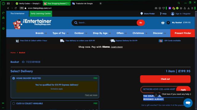 The Entertainer checkout page showing The Entertainer promo code box | Screenshot taken by SimplyCodes community member on Dec 13, 2024
